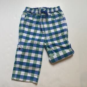 Baby Boden Blue & Green Plaid Rollup Pants